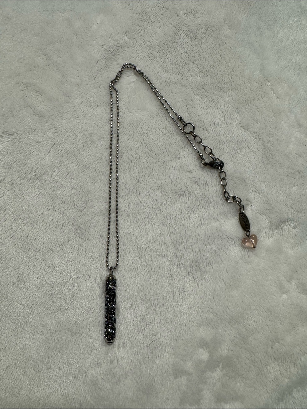 Sabika Gunmetal Necklace with Black Crystal Pendant and Pink Heart Charm